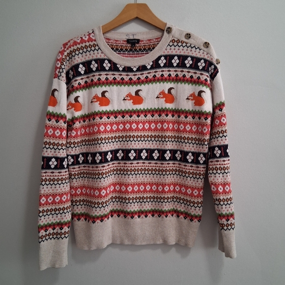 Talbots Sweaters - Talbots Squirrel Fox Cute Fair Isle Striped Festive Crewneck Sweater Size Medium